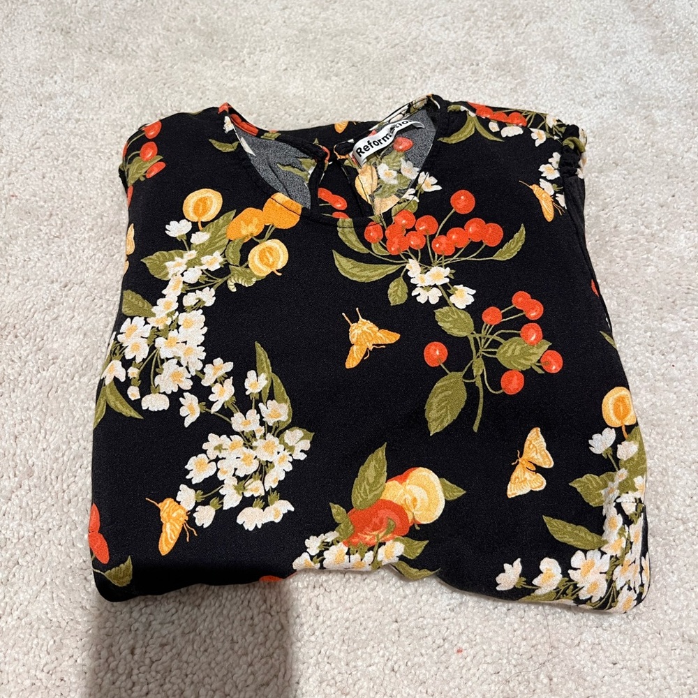 Reformation Black Floral Midi Dress - Picture 2 of 10